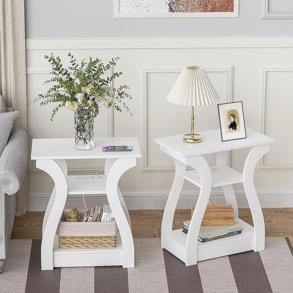 White 3-Tier End Table Set of 2