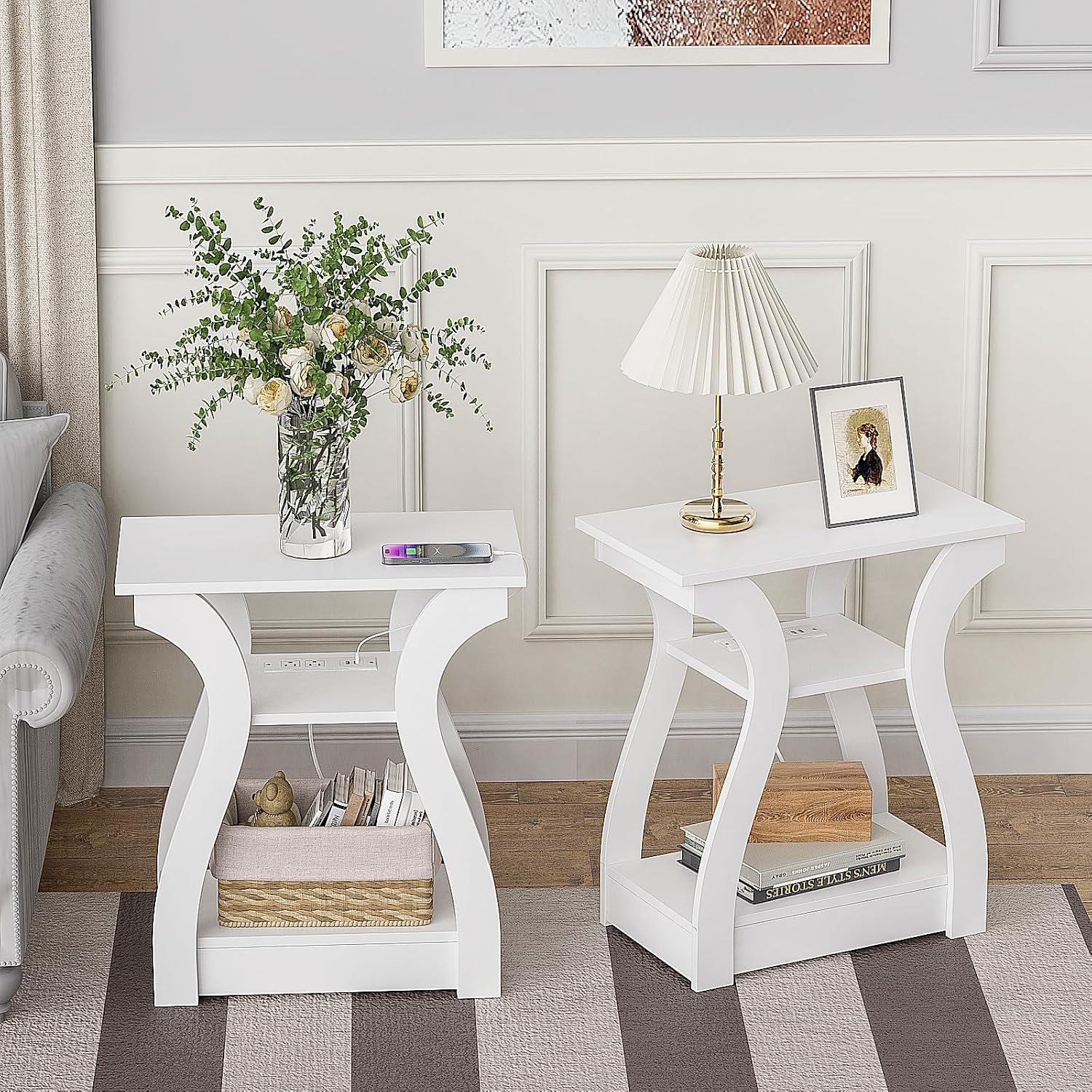 White 3-Tier End Table Set of 2