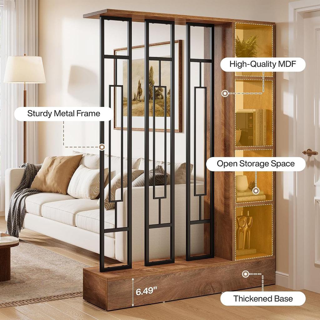 Brown Black Wooden Shelved Freestanding Room Divider