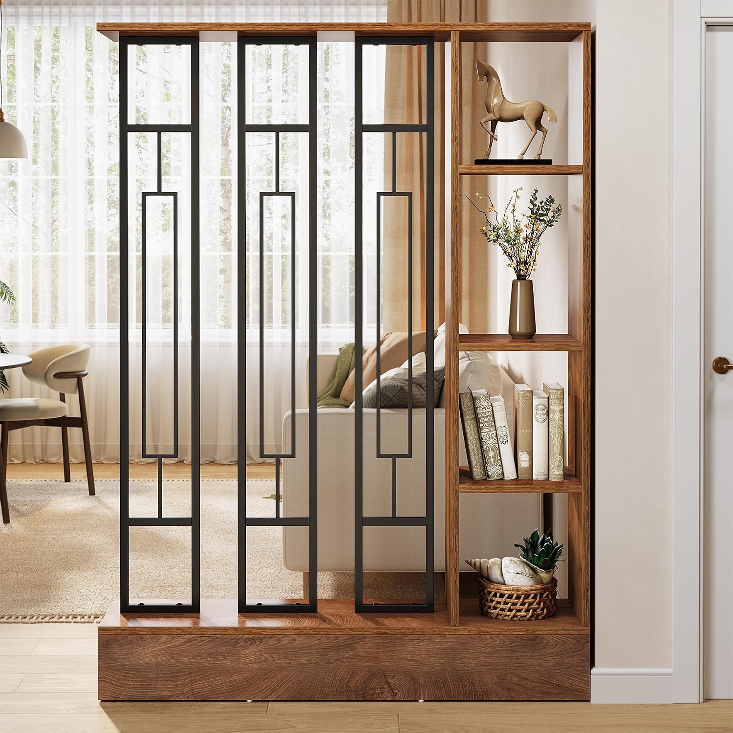 Brown Black Modern Shelved Freestanding Room Divider