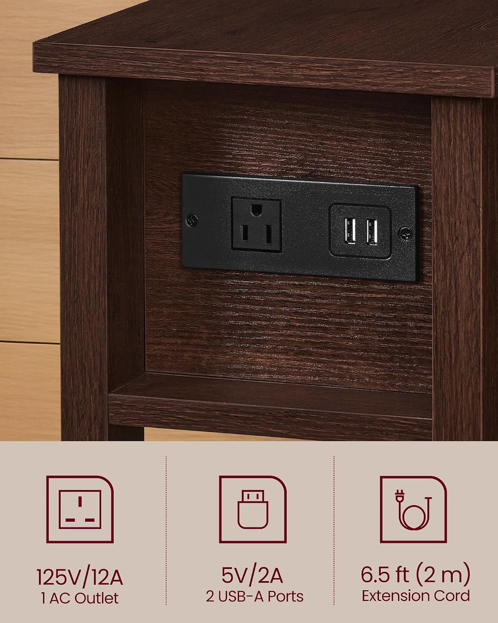 Saddle Brown Charging Farmhouse End Table