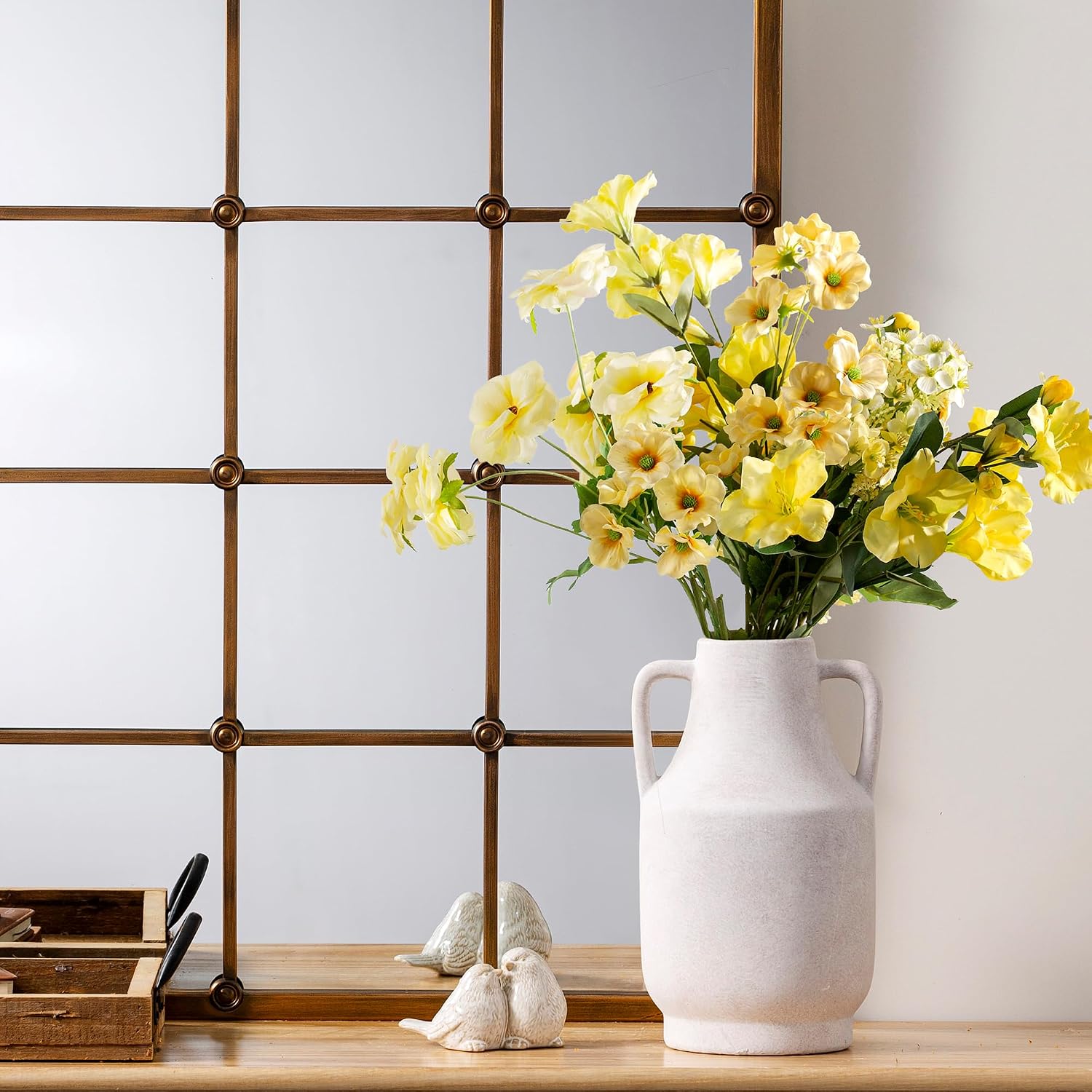 Off White Handled Farmhouse Ceramic Vase