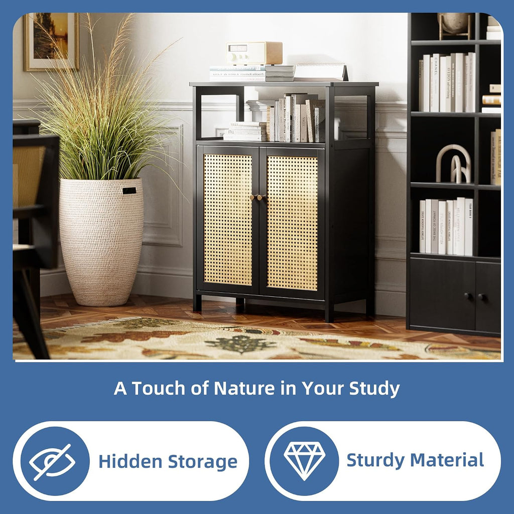 Black Rattan Bathroom Storage Cabinet