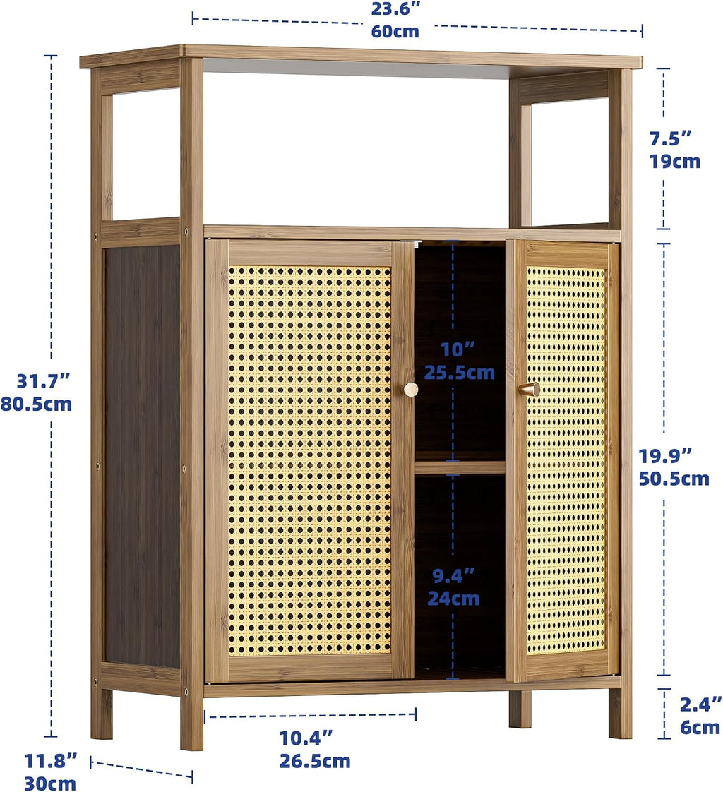 Walnut Rattan Bathroom Cabinet