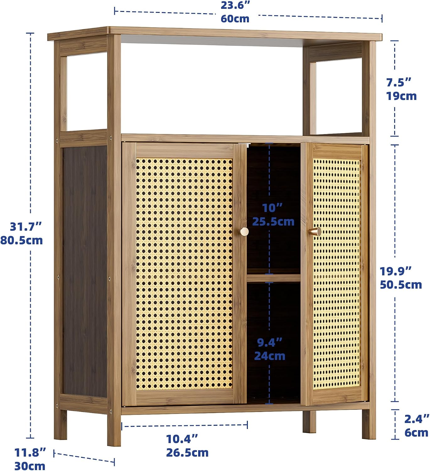 Walnut Rattan Bathroom Cabinet