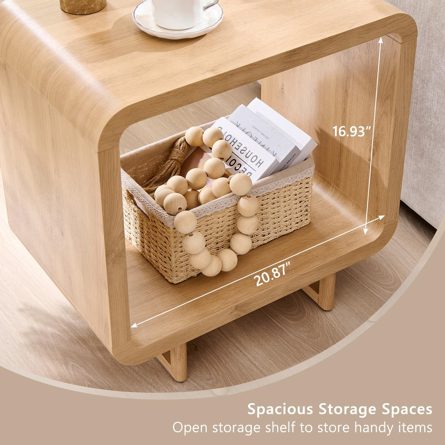 Oak Charging 2-Tier Side Table