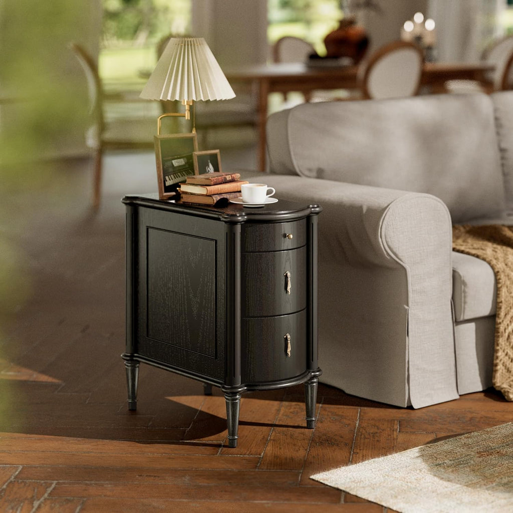 Black Charging Vintage Drawer Nightstand