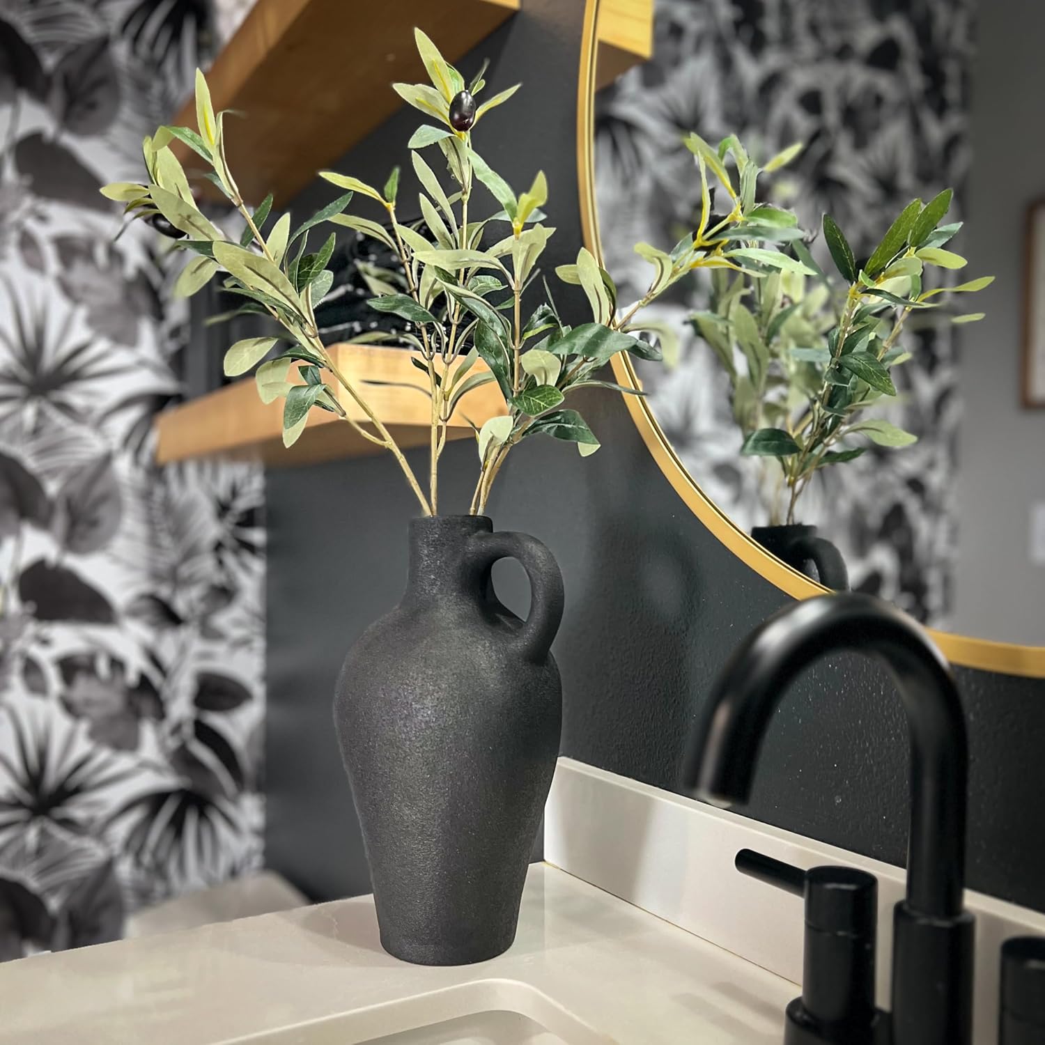 Textured Ceramic Vase Gift Set with Artificial Plants