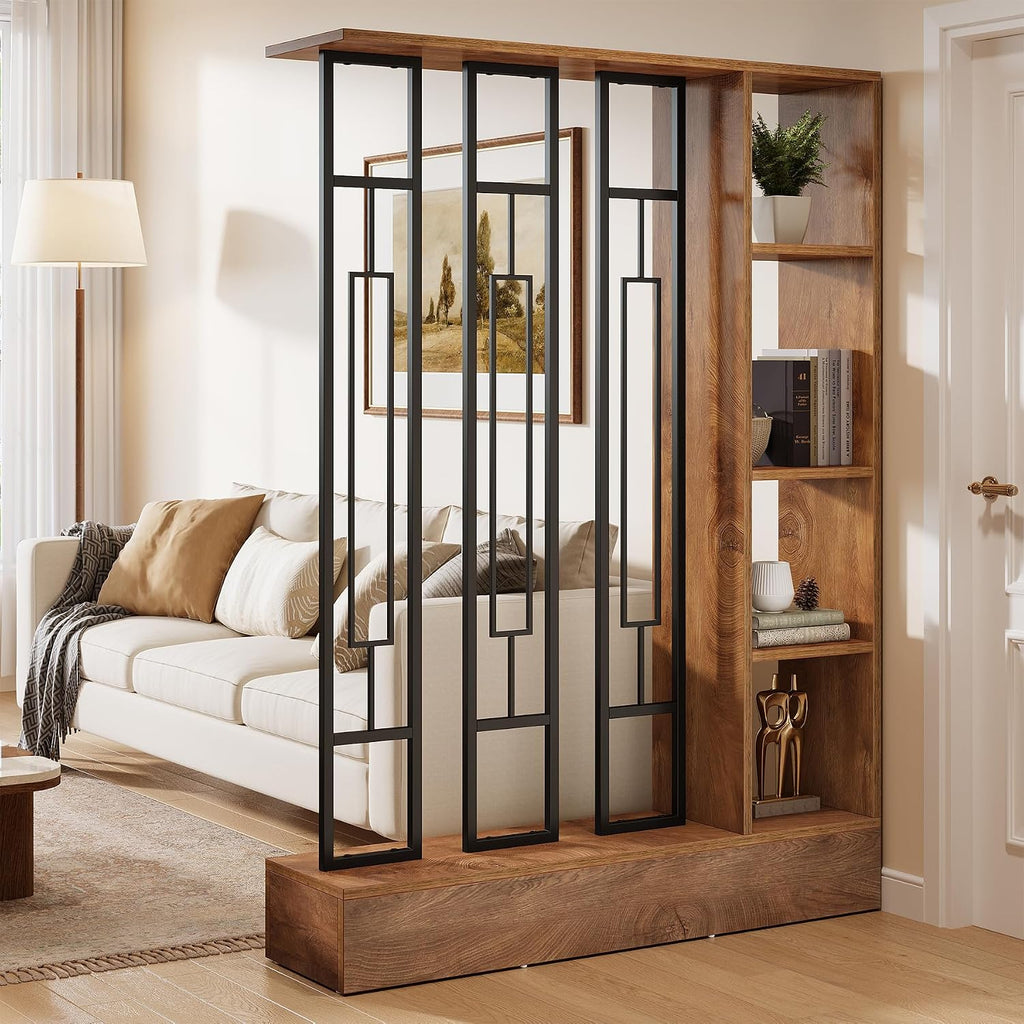 Brown Black Modern Shelved Freestanding Room Divider