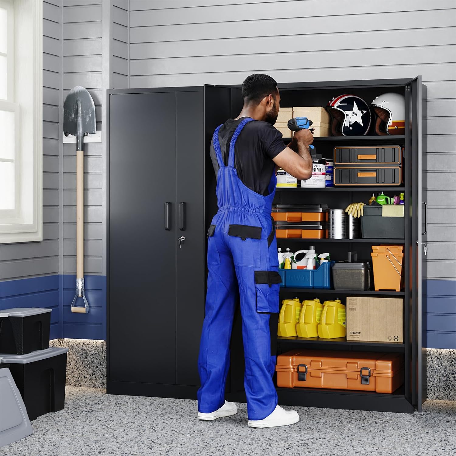 Black Lockable Metal Garage Cabinet