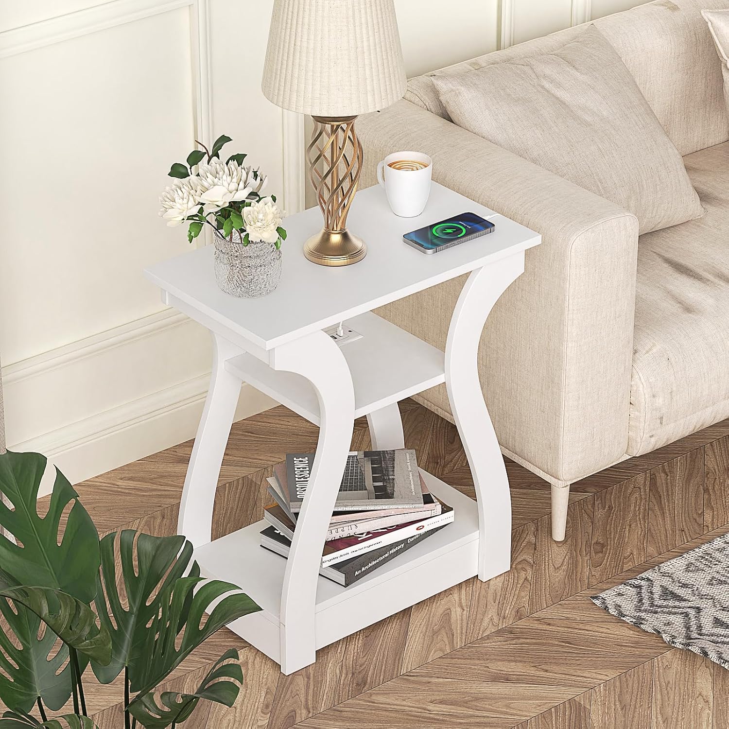 White 3-Tier End Table Set of 2