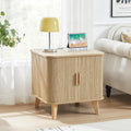 Fluted Wood End Table with Charging Station