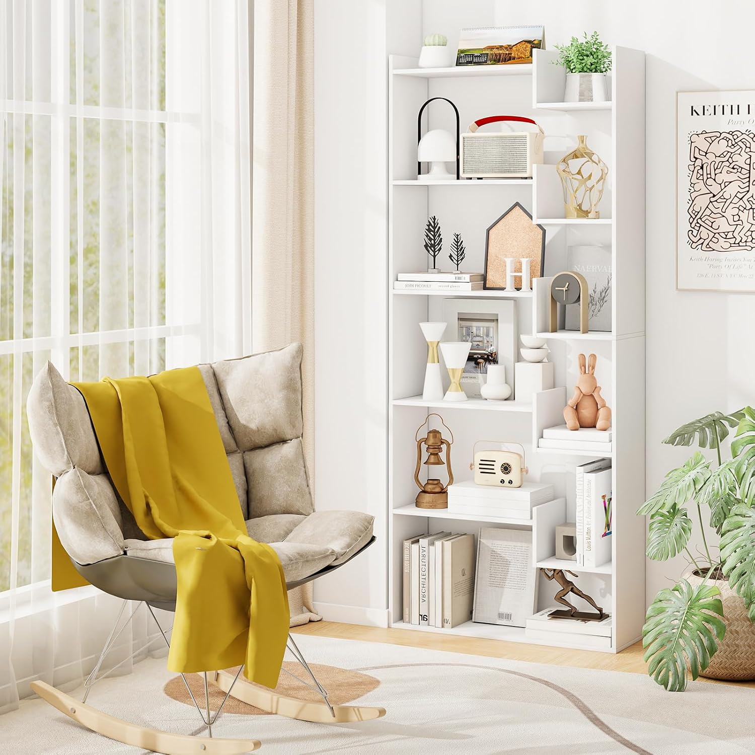 White 6-Tier Freestanding Room Divider Bookcase