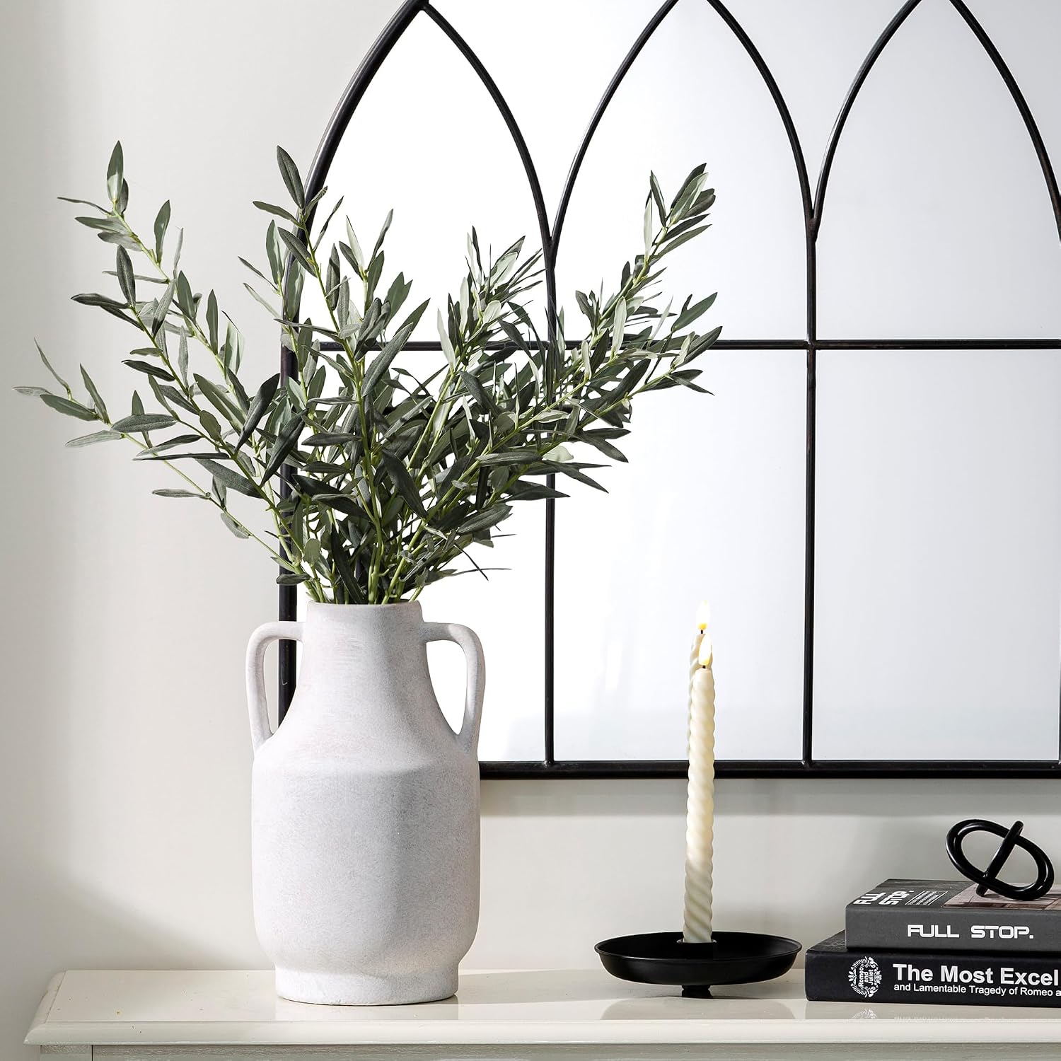 Off White Handled Farmhouse Ceramic Vase