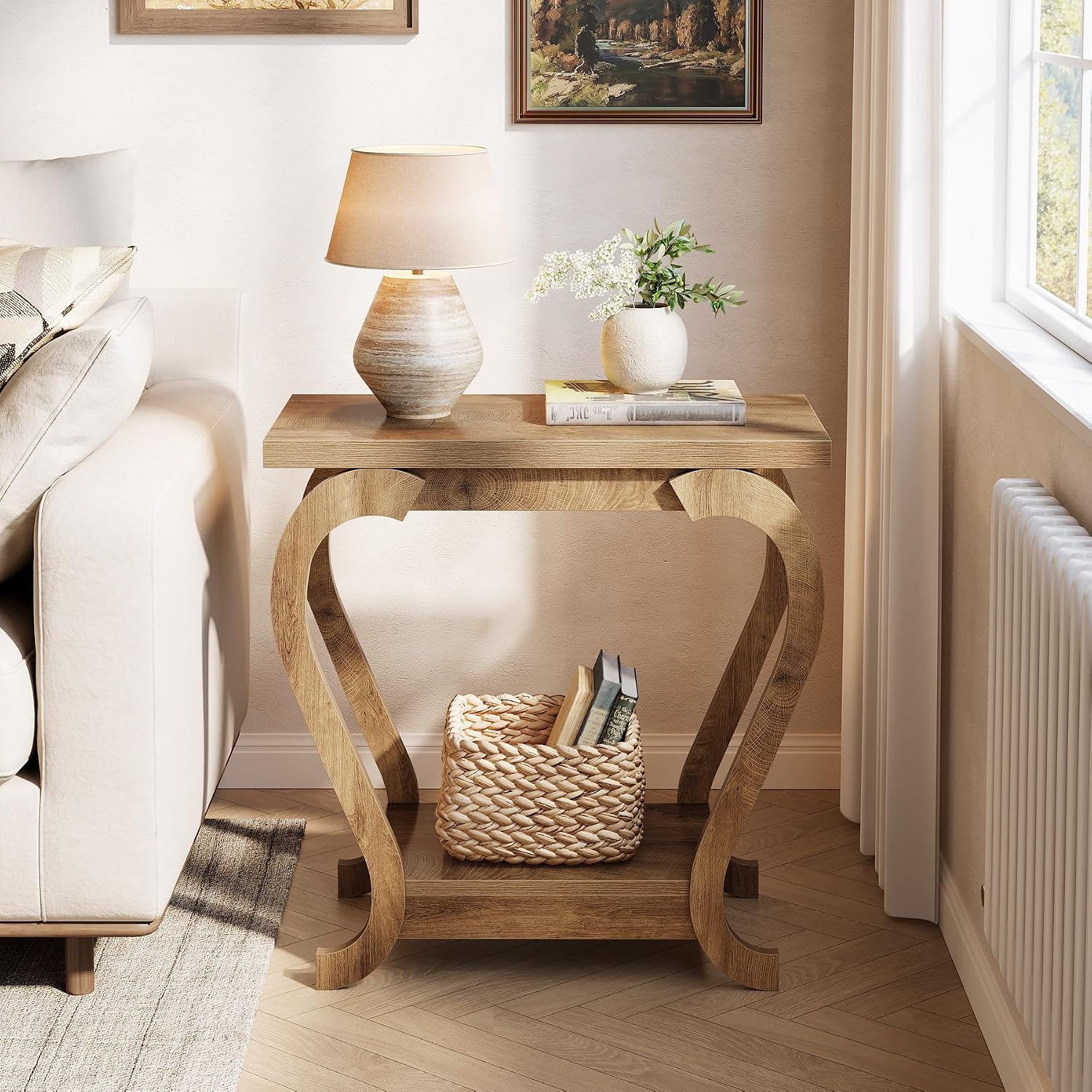 Brown 2-Tier Narrow Wood Side Table