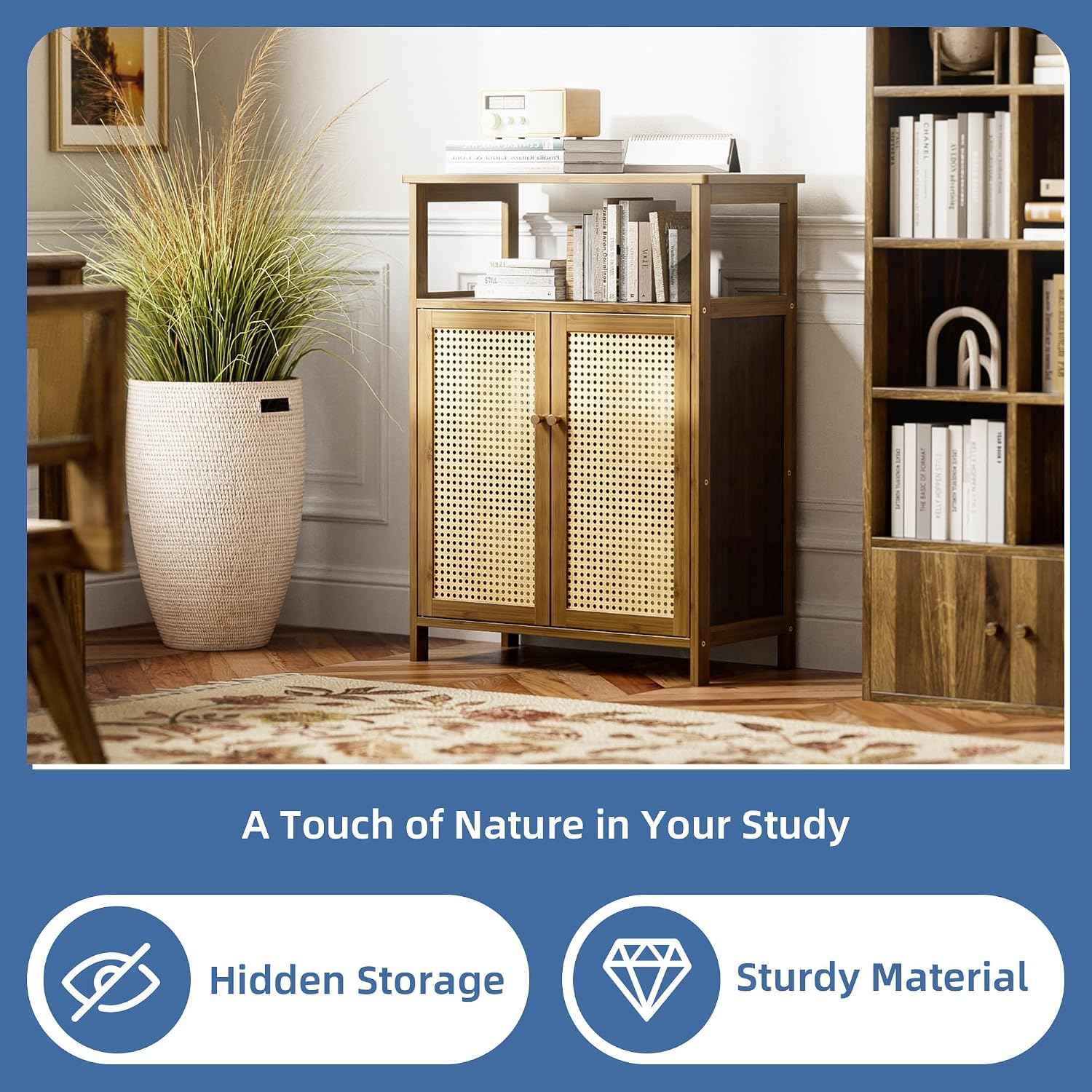 Walnut Rattan Bathroom Cabinet