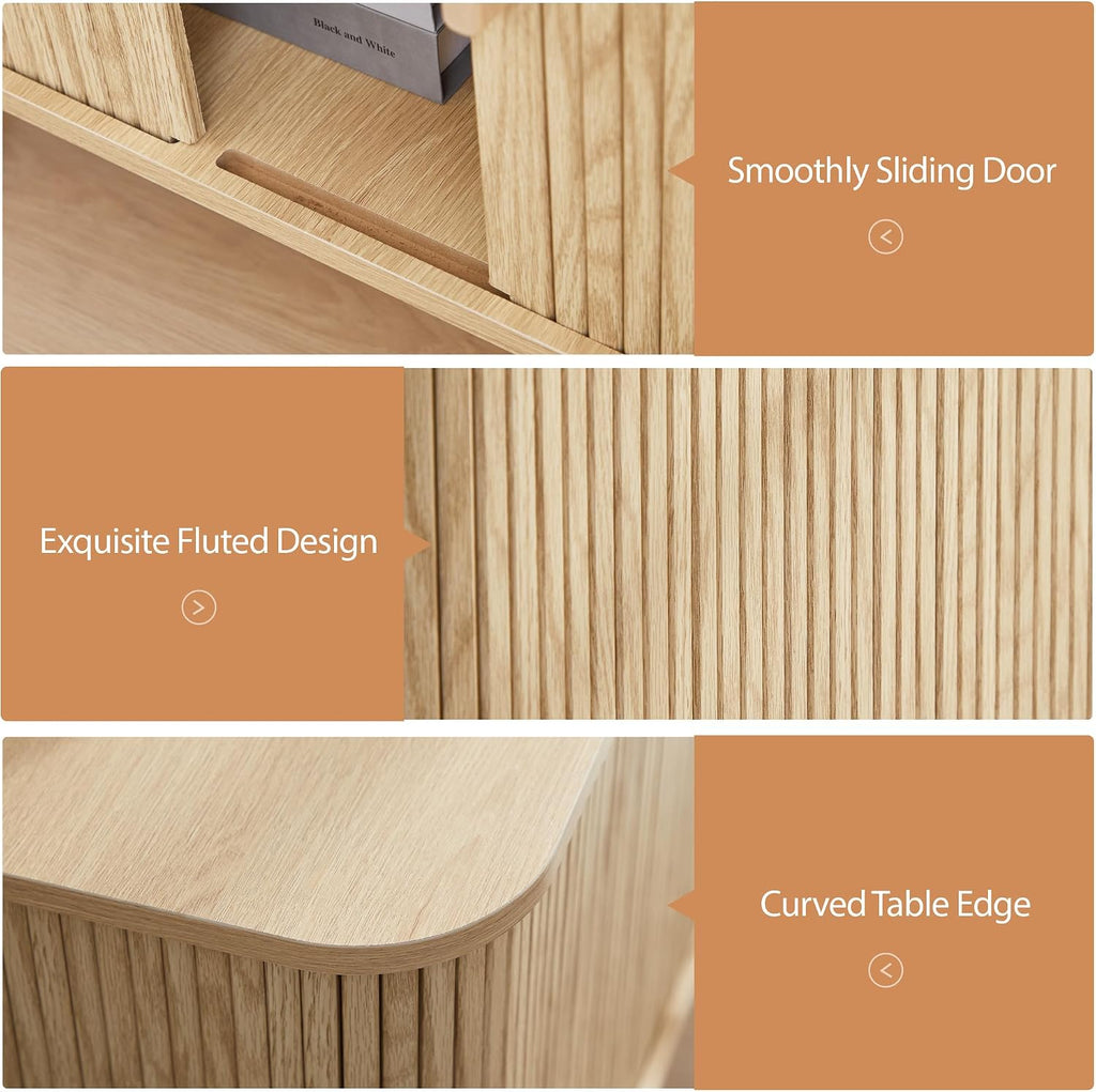 Fluted Wood End Table with Charging Station