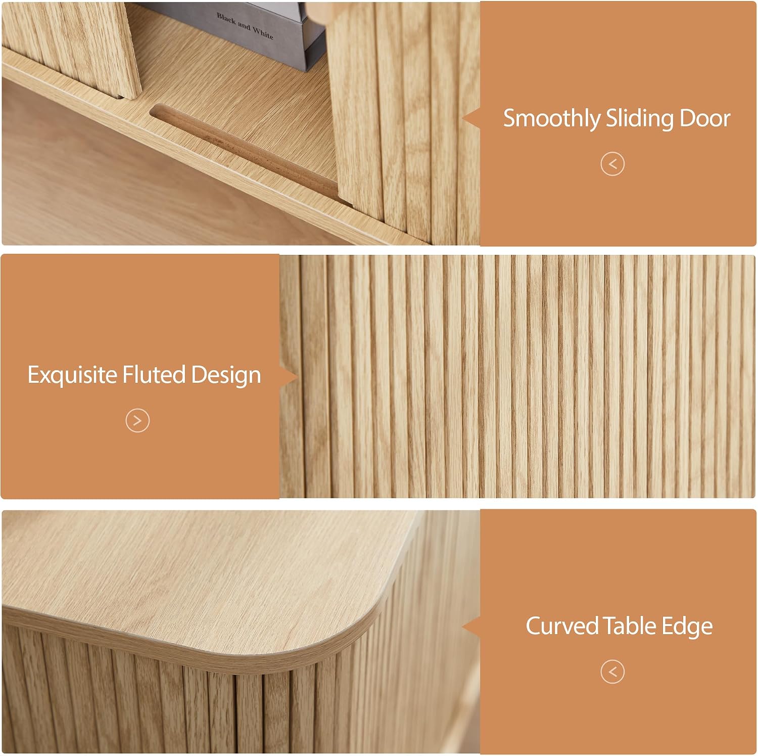 Fluted Wood End Table with Charging Station