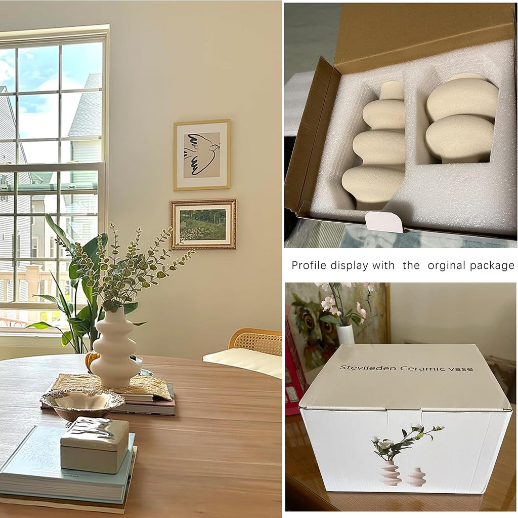 Off White Round Ceramic Vase Set of 2