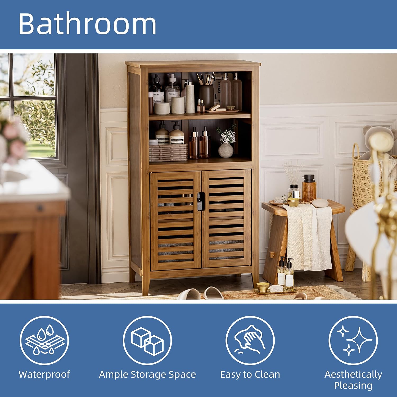 Walnut Bamboo Bathroom Storage Cabinet