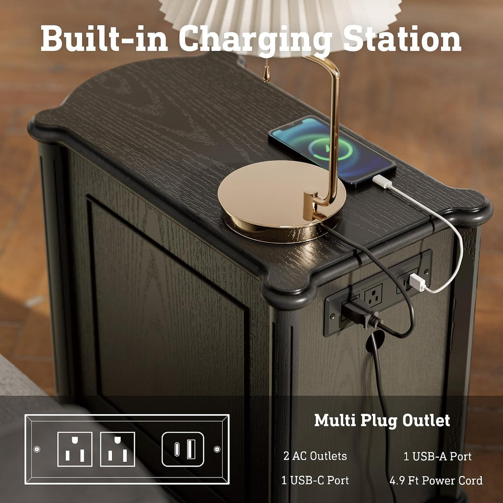 Black Charging Vintage Drawer Nightstand
