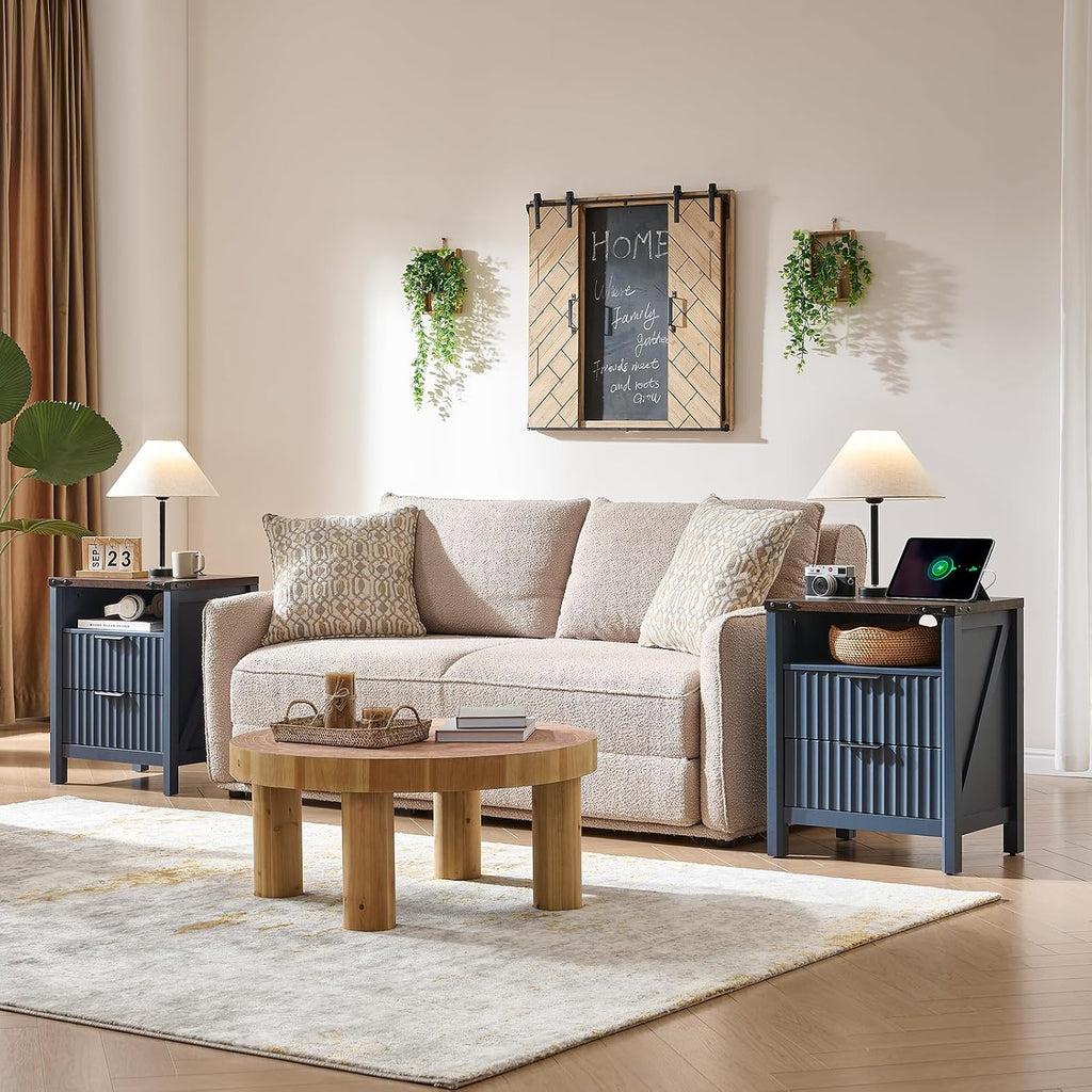 Navy Fluted Charging Nightstand