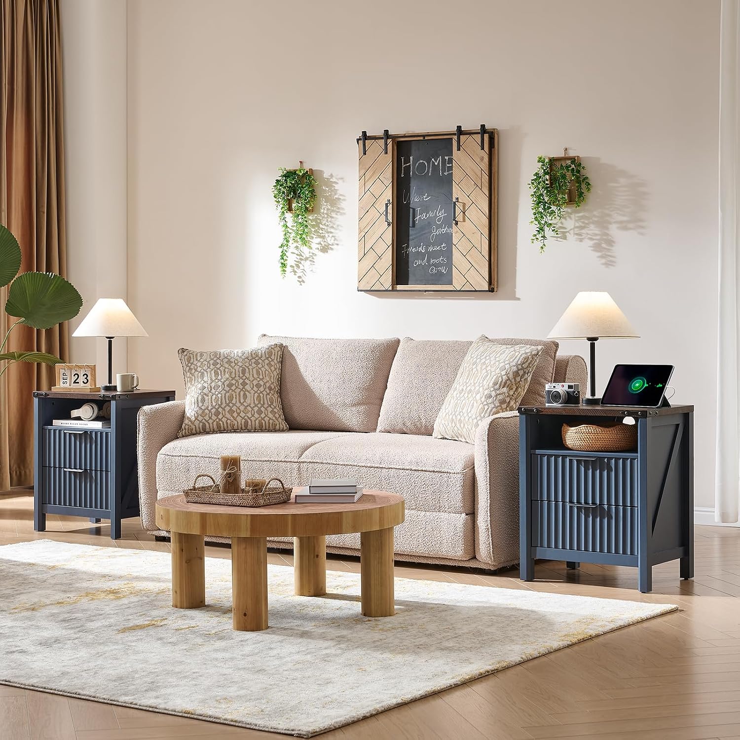 Navy Fluted Charging Nightstand