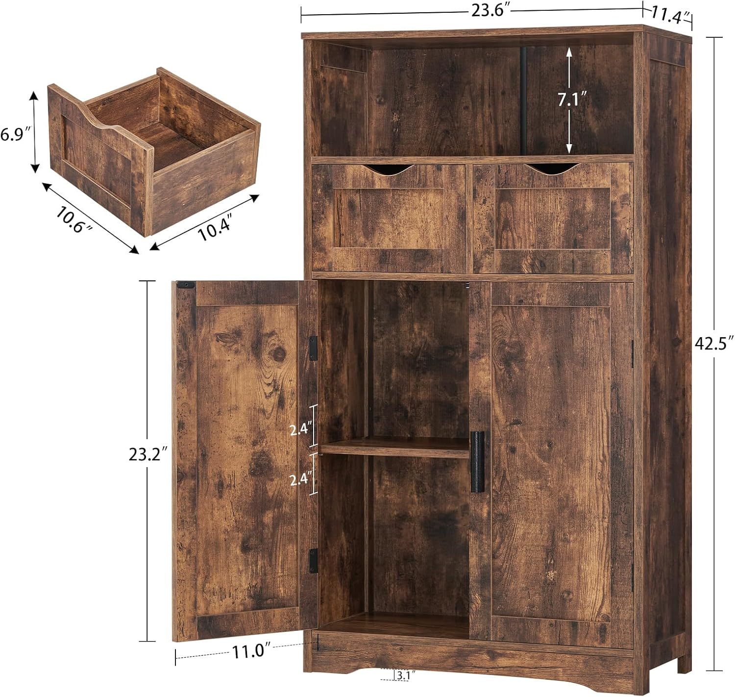 Brown Drawer Storage Floor Cabinet
