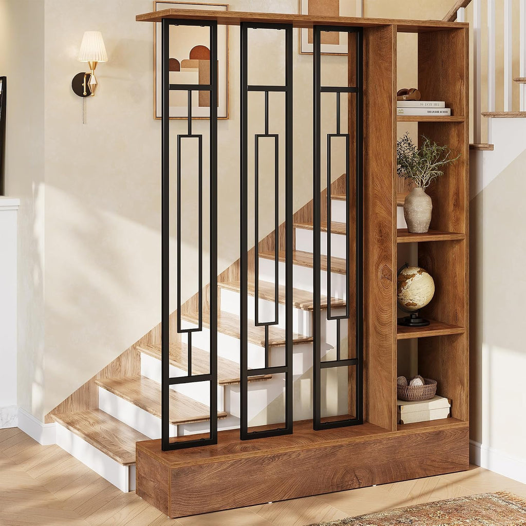 Brown Black Modern Shelved Freestanding Room Divider