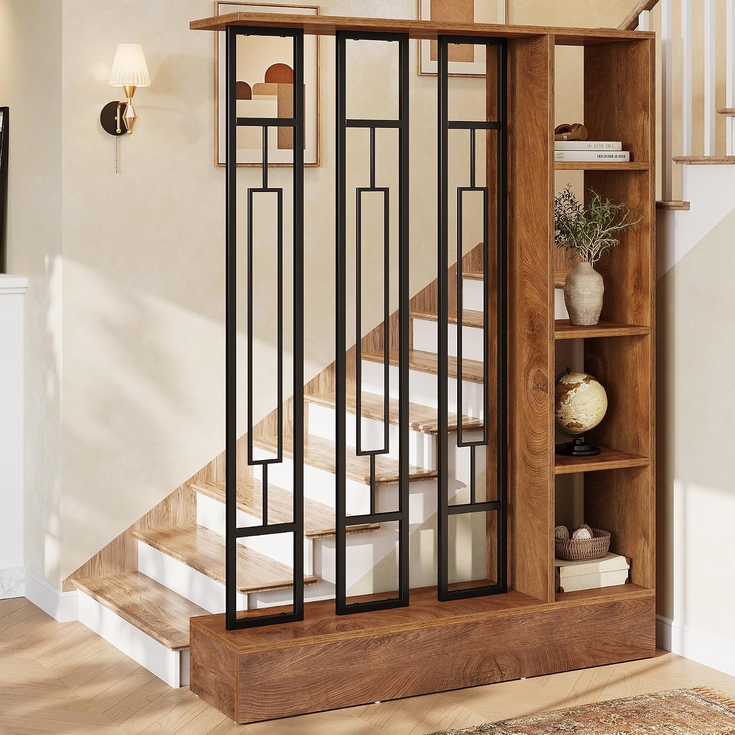 Brown Black Modern Shelved Freestanding Room Divider