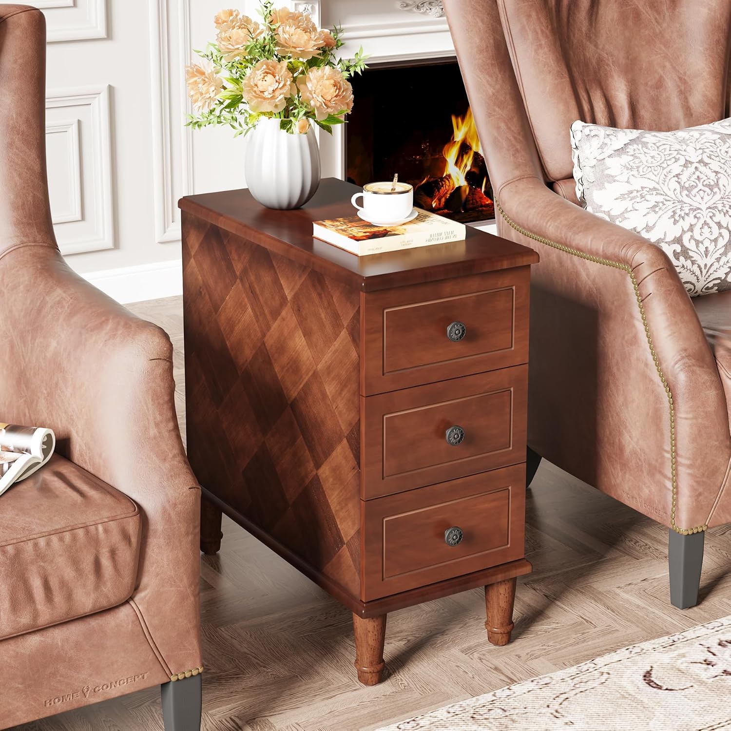 Brown Solid Wood Slim End Table