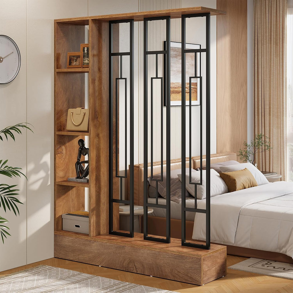 Brown Black Modern Shelved Freestanding Room Divider