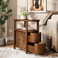 Vintage Brown Solid Wood End Table with Drawers