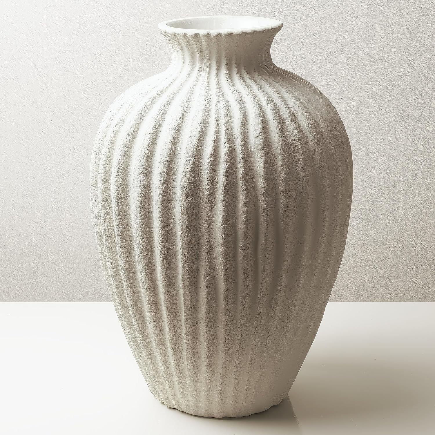 Warm White Wave Textured Ceramic Vase