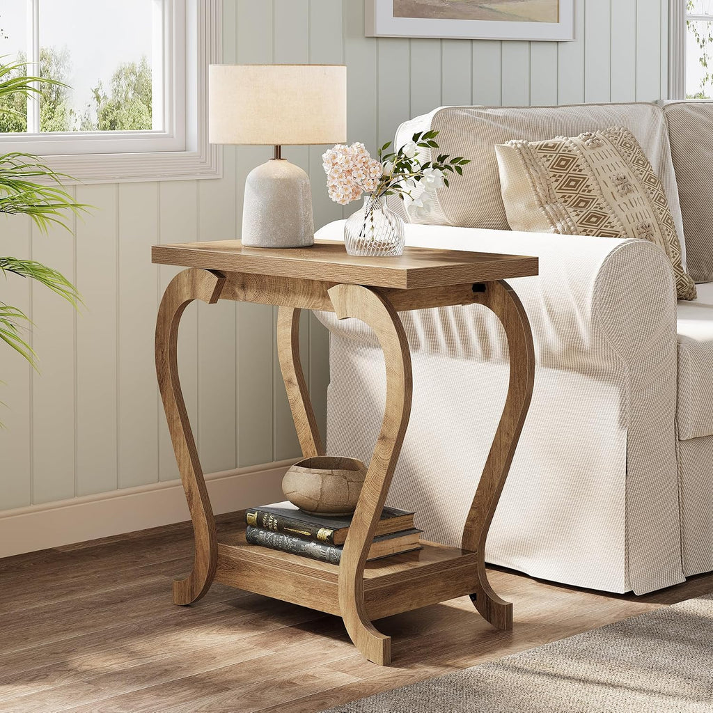 Brown 2-Tier Narrow Wood Side Table