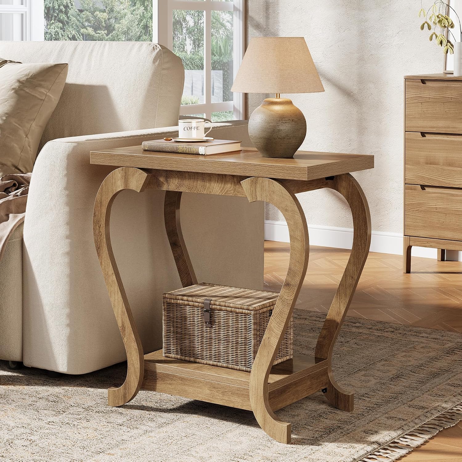 Brown 2-Tier Narrow Wood Side Table